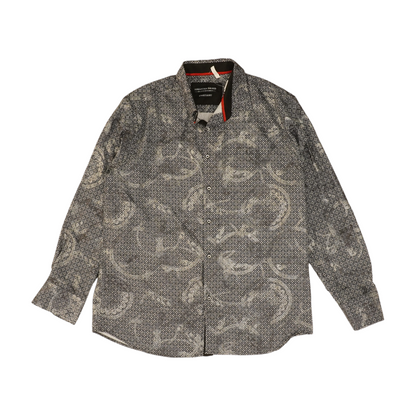 Black Print Long Sleeve Button Down