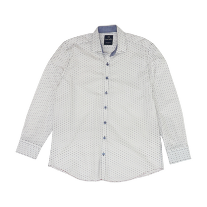 White Print Long Sleeve Button Down