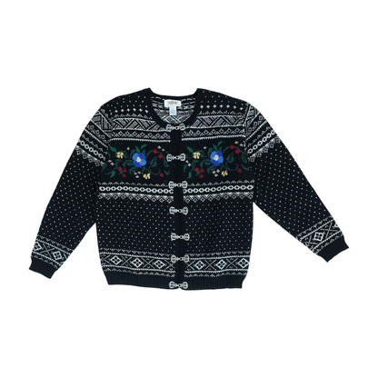 Vintage Black Floral Cardigan Sweater