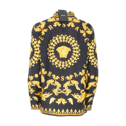 Black Baroque Printed Silk Long Sleeve Button Down