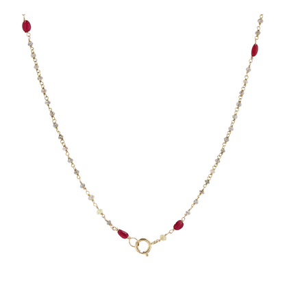 14K Yellow Gold Diamond Beaded Necklace