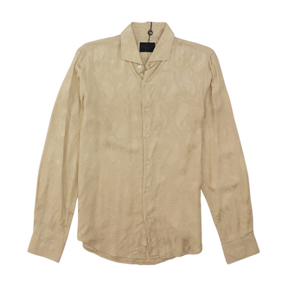 Beige Solid Long Sleeve Button Down