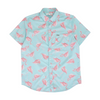 Blue Graphic Short Sleeve Button Down