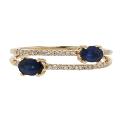 5/8 Ct 14K Gold Oval Sapphire With Diamond Accent Double Band Stackable Ring