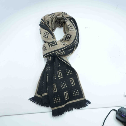 Black and Brown Grecca Fringe Wool Scarf
