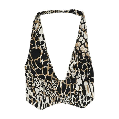 White Animal Print Cropped Knit Top