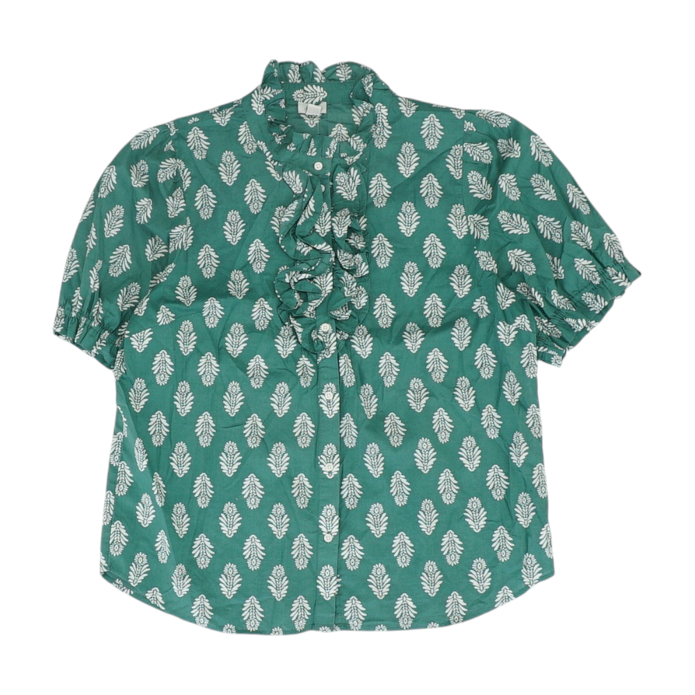 Green Print Button Down