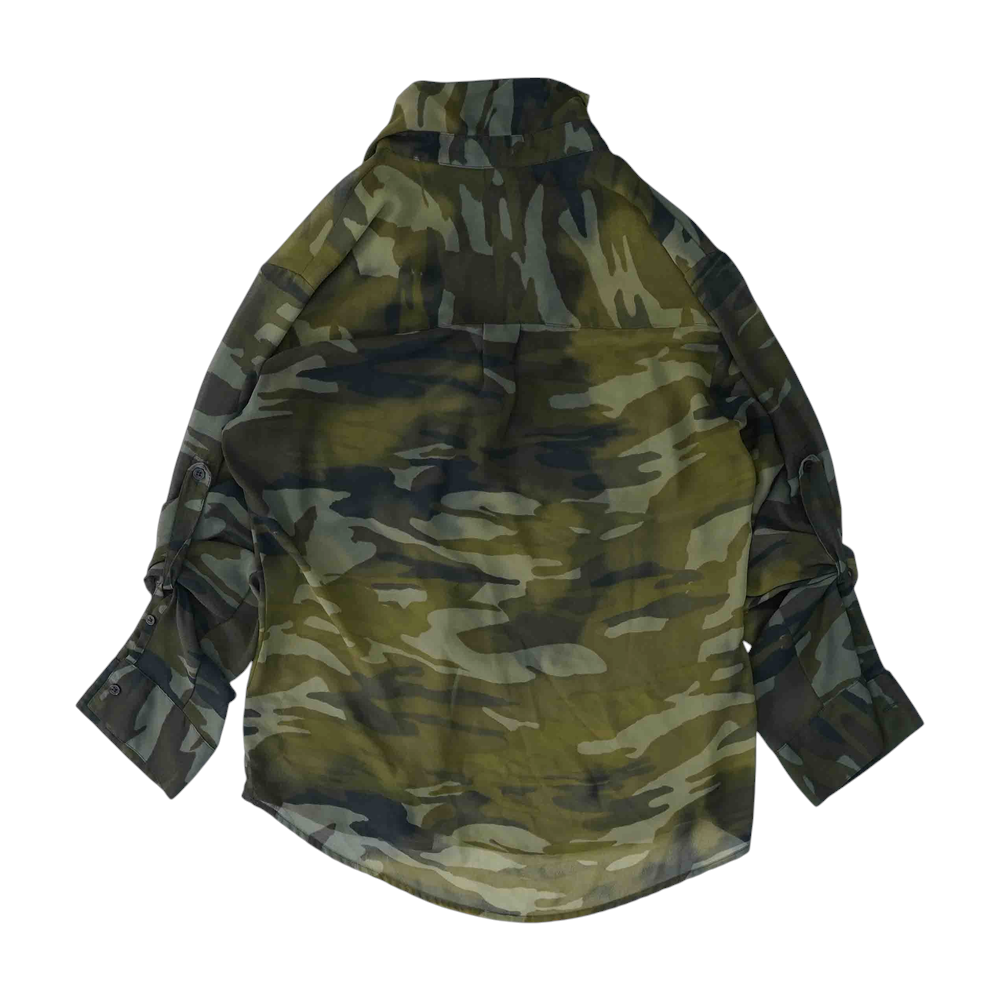 Green Petite Camo Button Down
