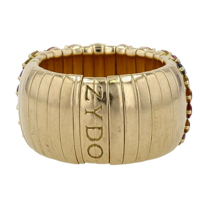 18K Rose Gold Multicolor Sapphires With Round Diamonds Wide Stretch Band