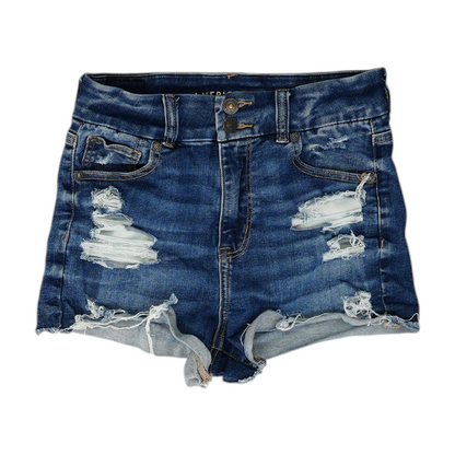 Blue Solid Denim Shorts