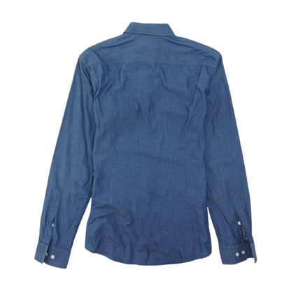 Blue Solid Long Sleeve Button Down