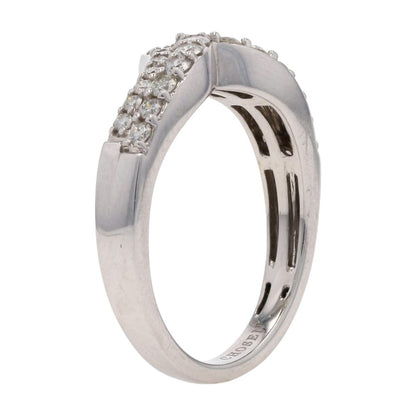 1/2 Ct 14K White Gold Round Diamond V Curved Band