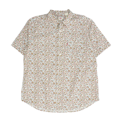 Beige Floral Short Sleeve Button Down
