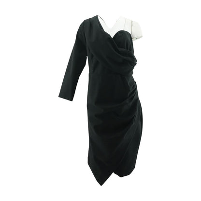 Black Solid Midi Dress