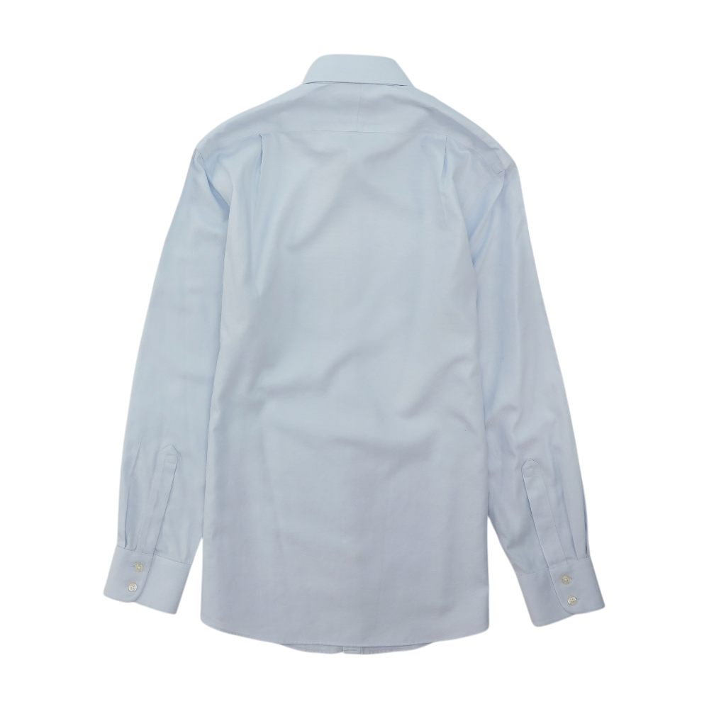 Blue Solid Long Sleeve Button Down