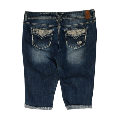 Blue Solid Denim Capris