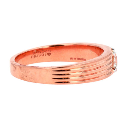 .40 ct 18K Rose Gold Ribbed Tapered Shank Band W/ Round Diamond