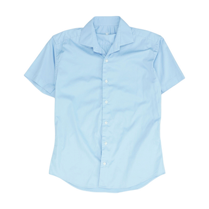 Blue Solid Short Sleeve Button Down