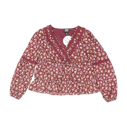 Maroon Floral Long Sleeve Blouse