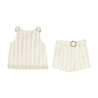 Beige Striped Sleeveless Set