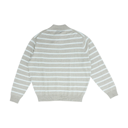 Beige Striped 1/4 Zip Sweater