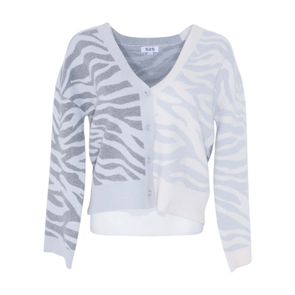 Blue Animal Print Cardigan Sweater