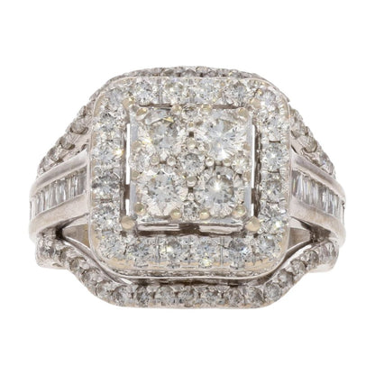 1 3/4 Ct 10K White Gold Round Diamond Cluster Center With Halo Engagement Ring