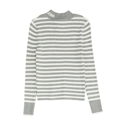 Gray Striped Pullover Sweater