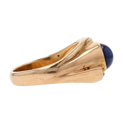 18K Gold Round Blue Stone Cabochon Cocktail Ring