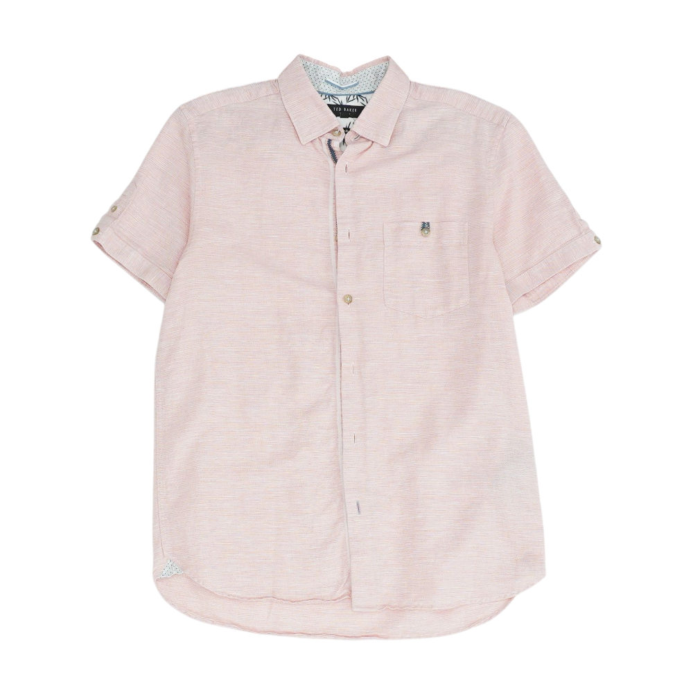 Pink Solid Short Sleeve Button Down
