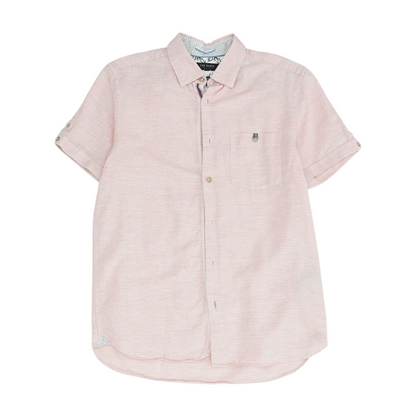 Pink Solid Short Sleeve Button Down