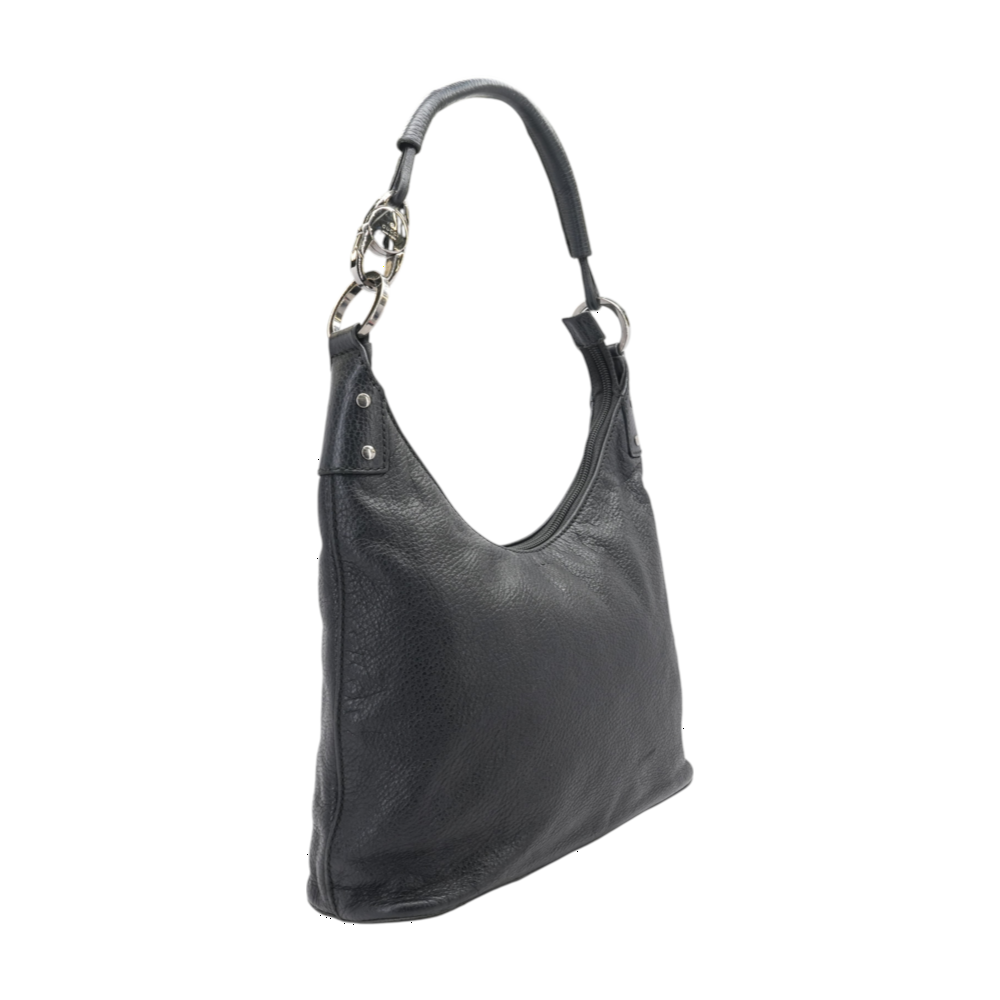 Black Leather Hobo Shoulder Bag