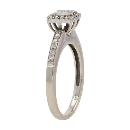 1/5 Ct 10K White Gold Princess Cut Diamond Cluster Engagement Ring