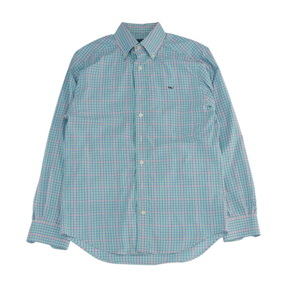 Green Plaid Long Sleeve Button Down