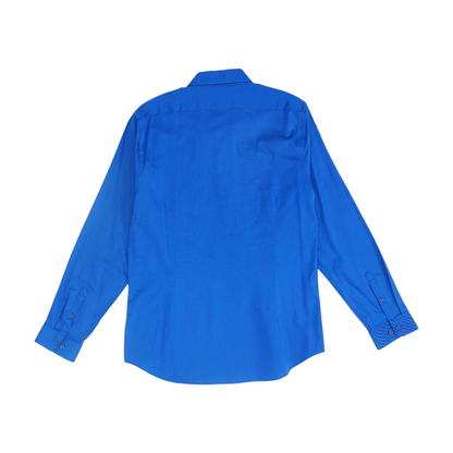 Blue Solid Long Sleeve Button Down