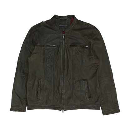 Brown Solid Leather Jacket