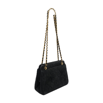 Vintage Quilted Suede Frame Top Bag in Black