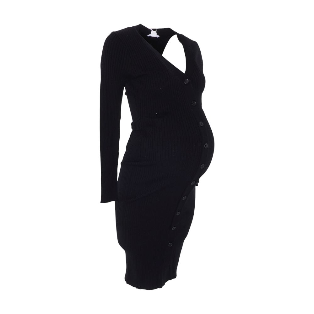 black midi dress maternity Women's Cotton Cashmere Maternity Fitted Midi Dress in Black, Size XS by Quince