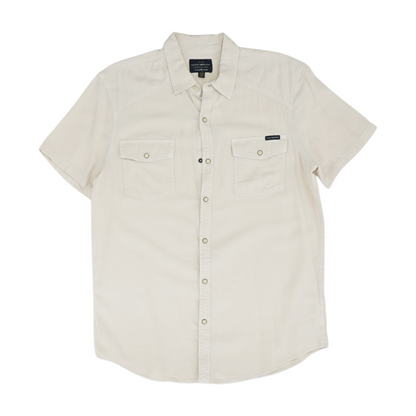 Cream Solid Short Sleeve Button Down