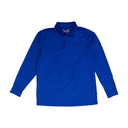 Blue Solid Long Sleeve Polo