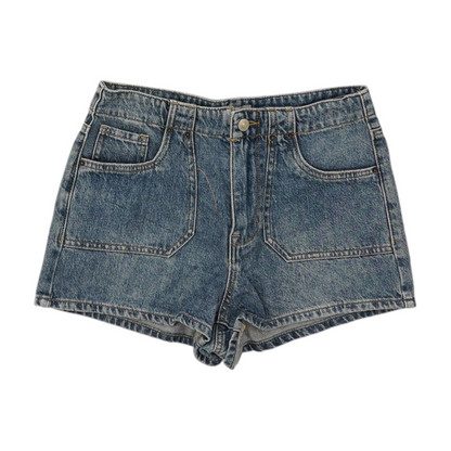 Blue Solid Denim Shorts