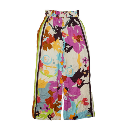 White Abstract Wide Leg Pants