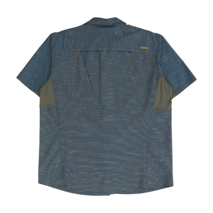 Blue Solid Short Sleeve Button Down