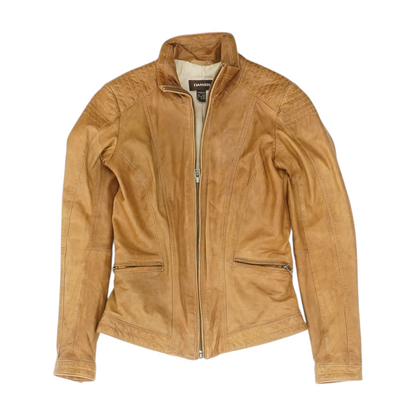Brown Solid Leather Jacket