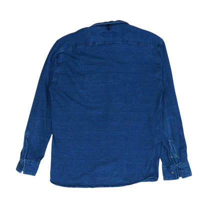 Blue Solid Long Sleeve Button Down