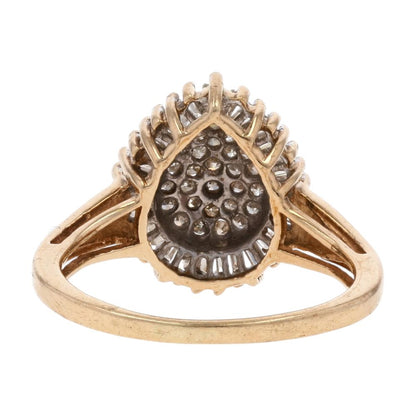 1/2 Ct 10K Gold Round And Baguette Diamond Pear Shaped Cluster Cocktail Ring