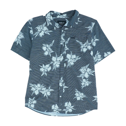 Gray Print Short Sleeve Button Down