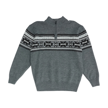 Gray Abstract 1/4 Zip Sweater