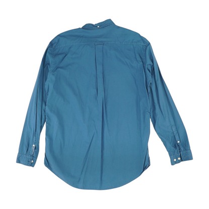 Blue Solid Long Sleeve Button Down