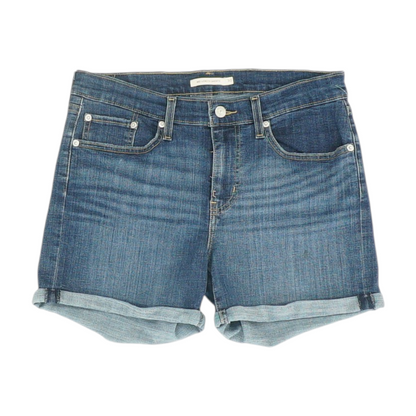 Blue Solid Denim Shorts